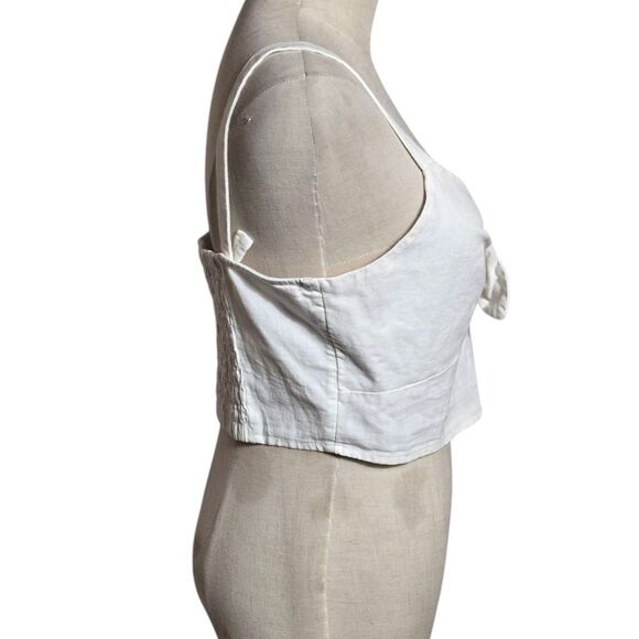 Universal Thread White Bow Detail Linen Blend Crop Top - Picture 3 of 7